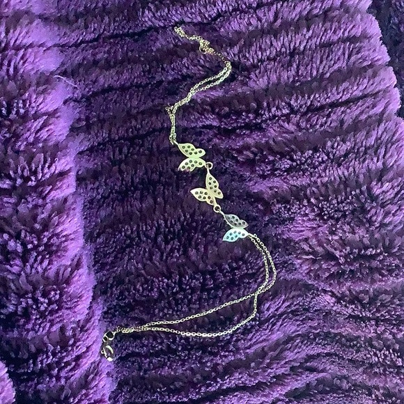 14K Gold, 3 Butterflies, 2 Strand Chain Bracelet, White, Rosegold, Yellow Gold - Picture 3 of 11